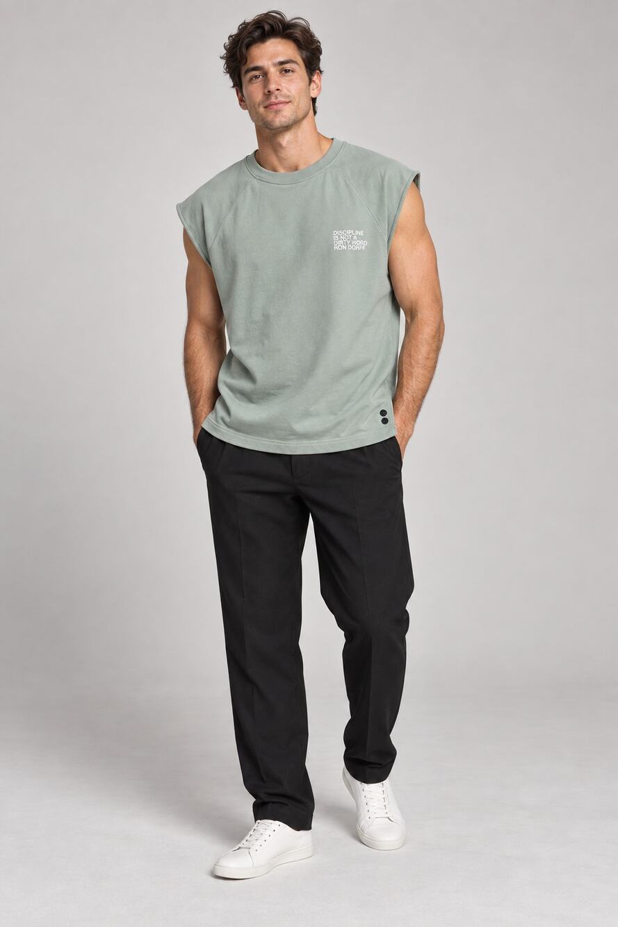 Ron Dorff Sage Green Sleeveless Organic Cotton Sweatshirt Tank Discipline Sz M